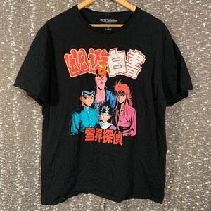 YuYu Hakusho Anime Characters Graphic Print Black T-Shirt Funimation Size XL